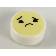 LEGO csempe 1×1 kerek szomorú arc mintával, fehér (98138pb137)
